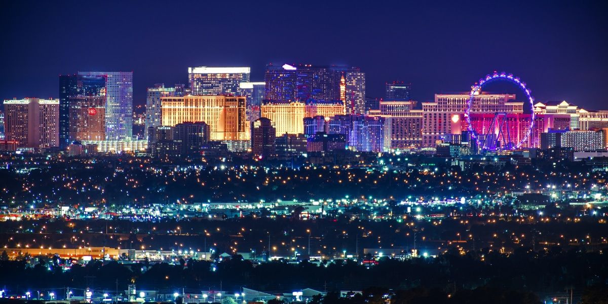 skyline of las vegas with the strip and all famous resorts, hotels, and casinos